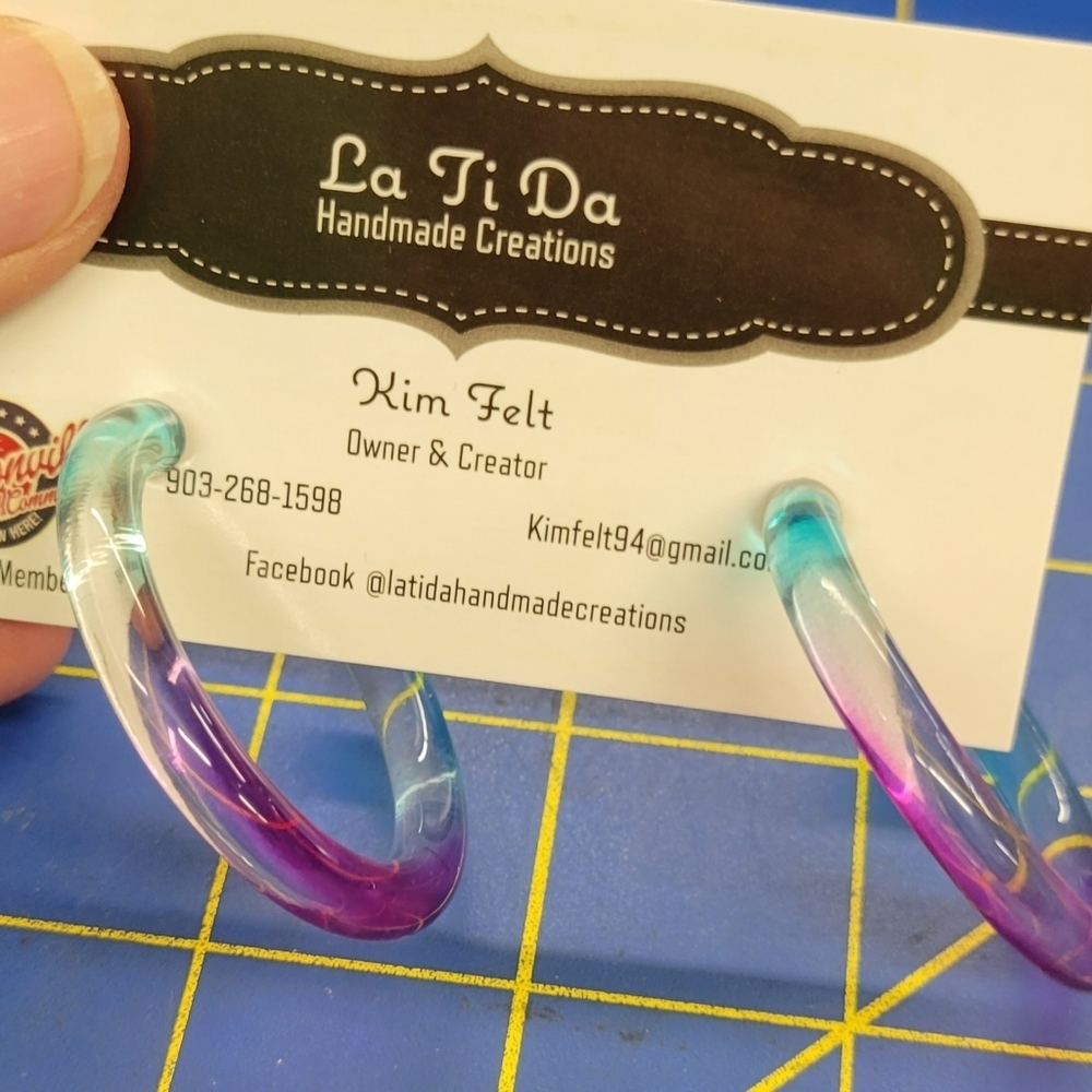 Acrylic Hoop Teal & Pink  2" Earrings